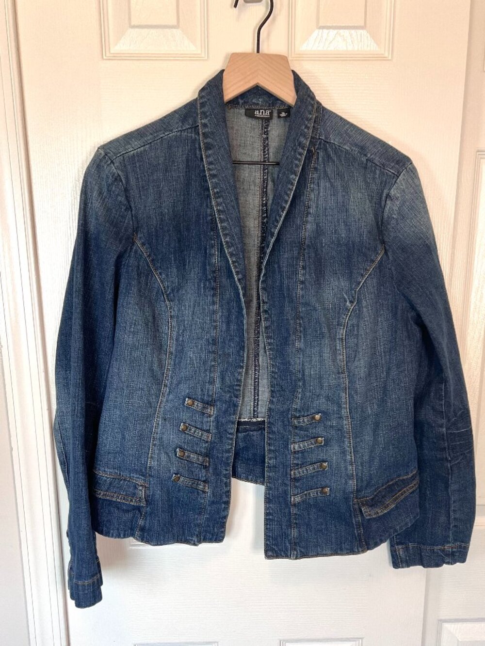 Y2K a.n.a Military Style Open Front Denim Jacket Size XL Alt Grunge Indie Sleaze